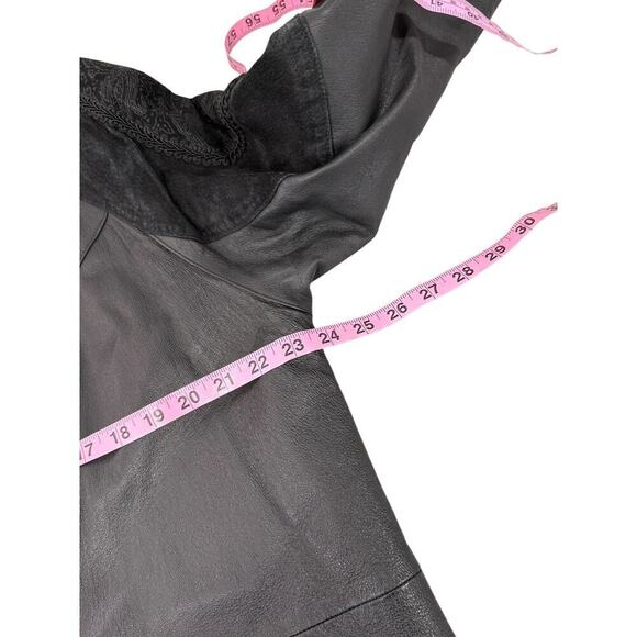 Vintage Liz Baker Essentials 100% Leather Paisley Double Breasted Jacket M - Picture 9 of 10